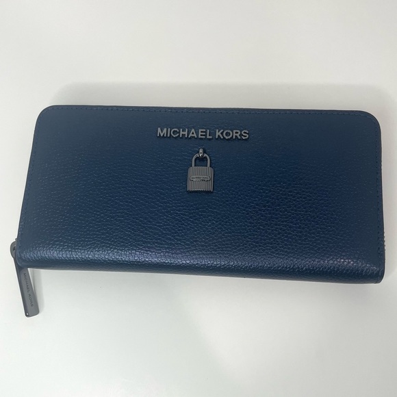 Michael Kors Handbags - Michael Kors Adele Zip Around Continental Wallet Leather Metallic Midnight Blue